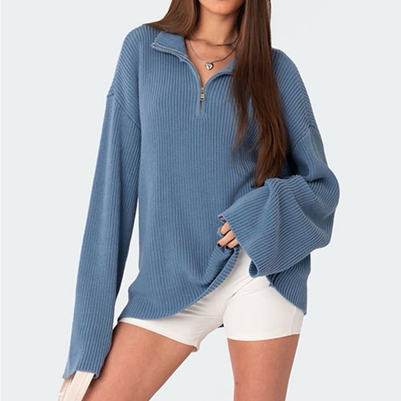 Edikted Sweaters - Edikted Amour High Neck Oversized Zip Sweater Size S